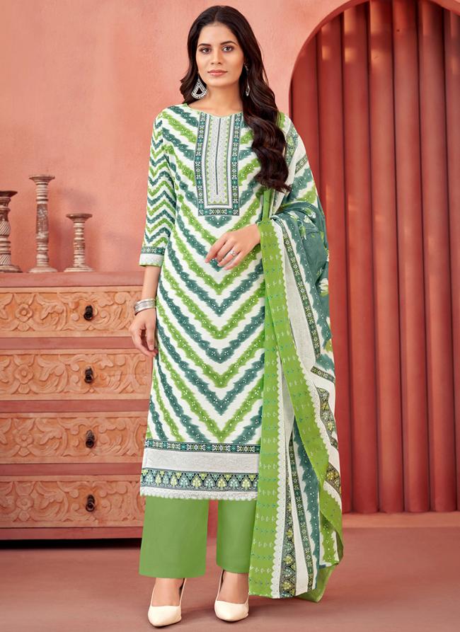 Pure Cotton Green Daily Wear Printed Salwar Suit